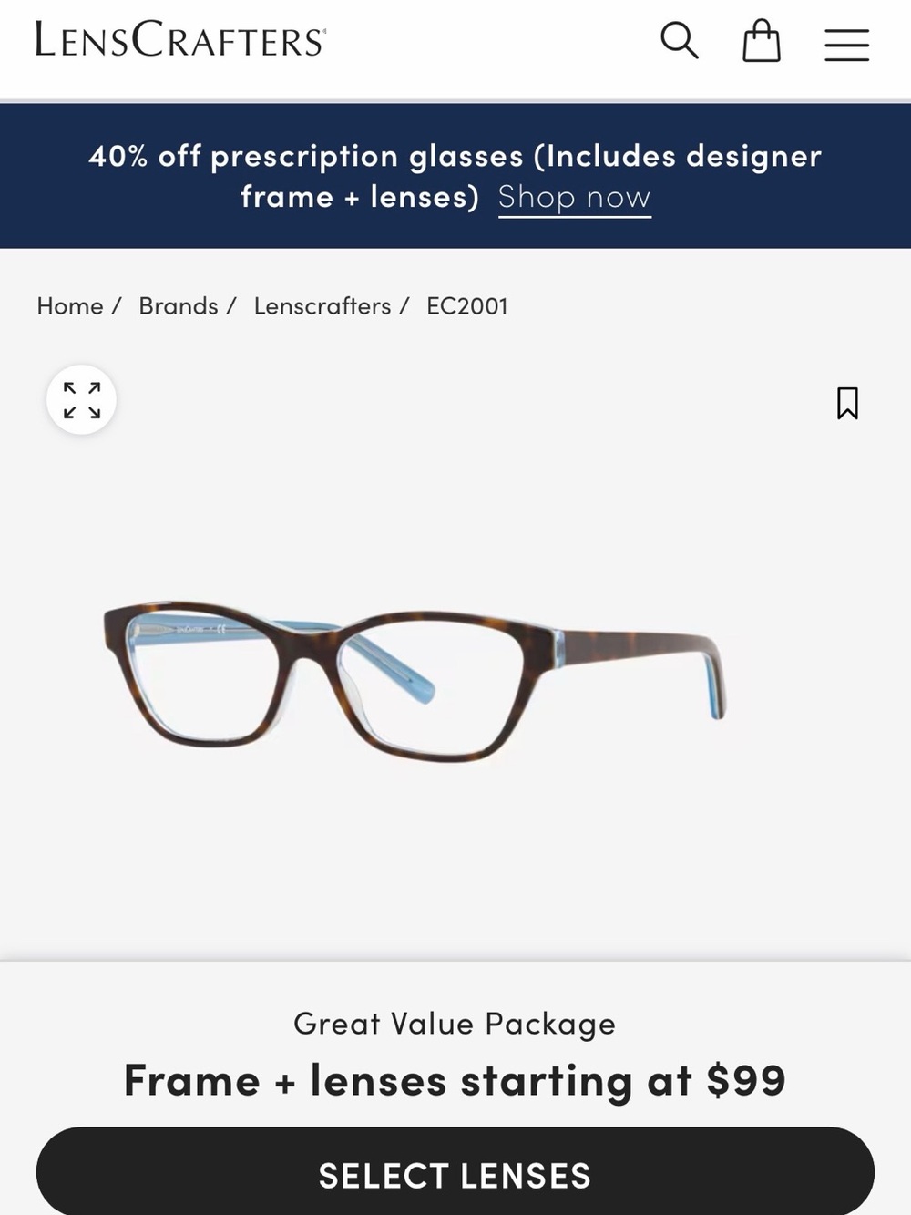 LensCrafters Women’s Frame Glasses Tortoiseshell with Blue Temples - Picture 8 of 8
